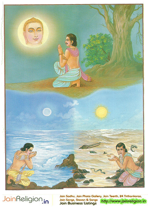 Bhaktamar Stotra Verse 11 — Sanskrit text with Hindi meaning — The three worlds bow their crowns at your sacred feet.