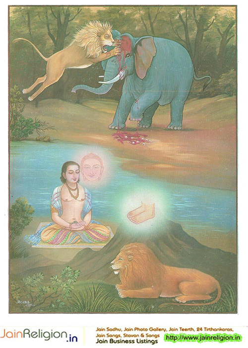 Bhaktamar Stotra Verse 37 — Sanskrit text with Hindi meaning — The pure-hearted worship your auspicious lotus feet with deep reverence.
