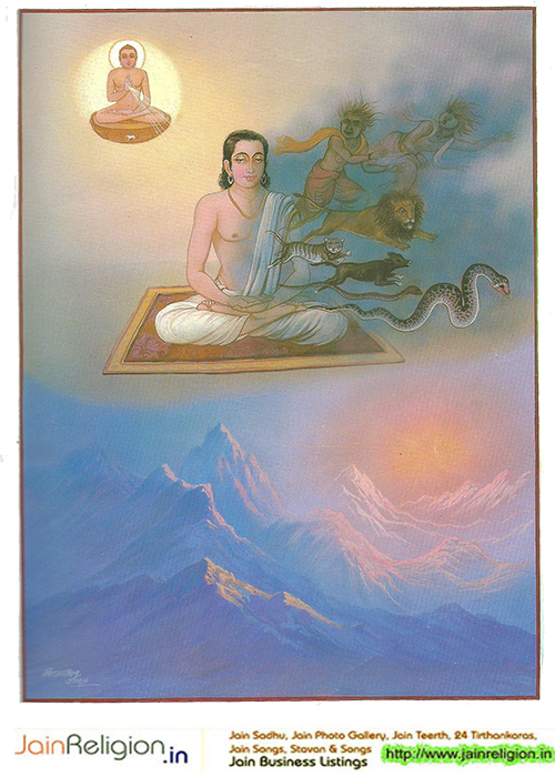 Bhaktamar Stotra Verse 7 — Sanskrit text with Hindi meaning — Your face enchants gods, humans and serpents alike with its divine beauty.